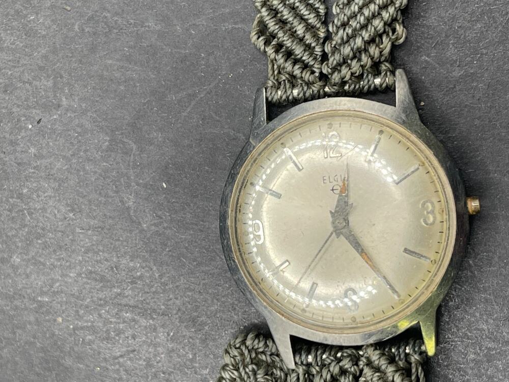 Vtg Elgin Waterproof Watch Stainless Steel with Macrame Watch Strap 34.5MM